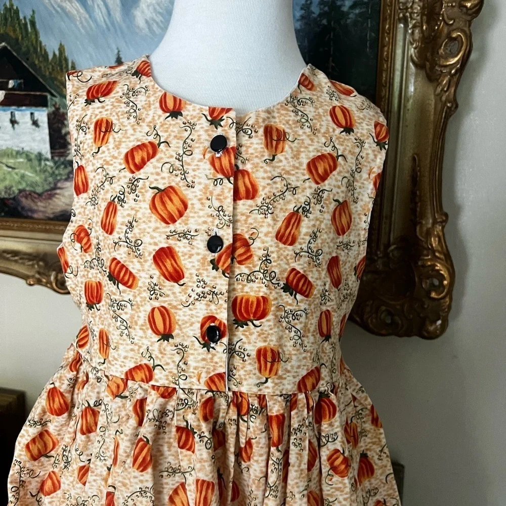 🎃 Girls Handmade Halloween Scarecrow Pumpkin Patch Sleeveless Dress